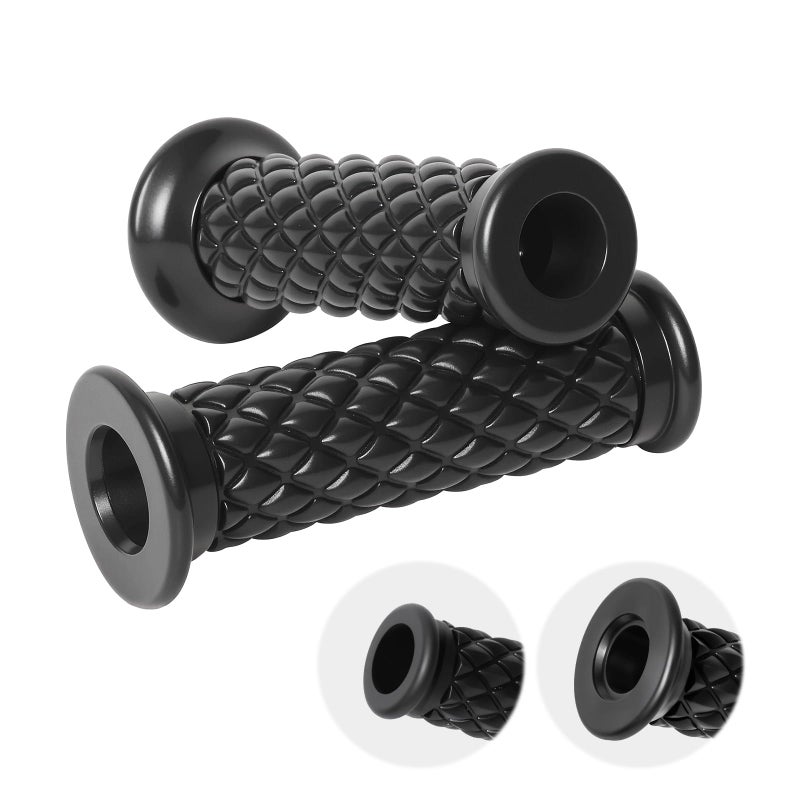 StarknightMT Motorcycle Vintage Non Slip Handlebar Grips 7/8" 22mm 1" 24mm Rubber Handle Grips, Open End (Black) - Image 1